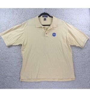 Time Out NASA Polo Shirt Mens XL Yellow Good Embroidered Logo Cotton Pique